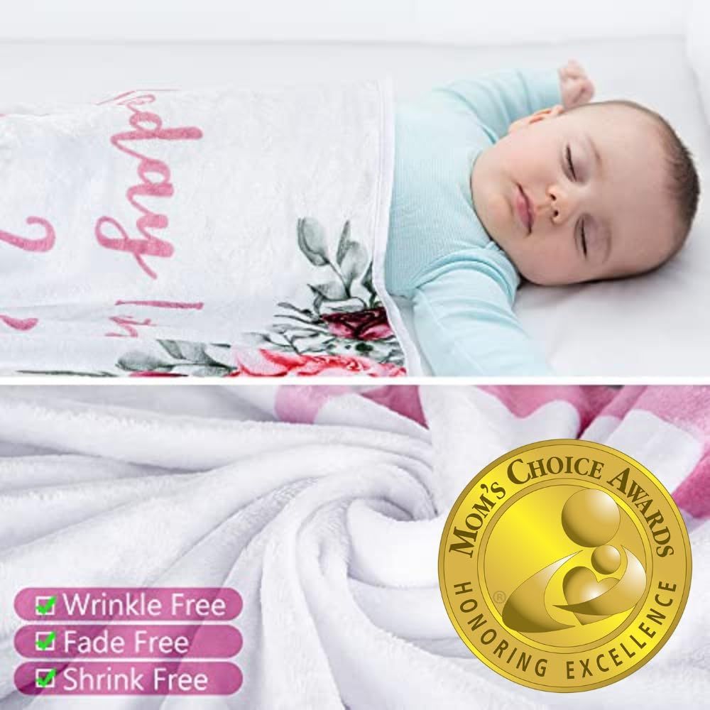 Baby Milestone Blanket Monthly Milestone Blanket for Baby Girl Custom Soft Fleece Photography Background Personalized Newborn Growth Chart Premium Floral Moon 60 X 40