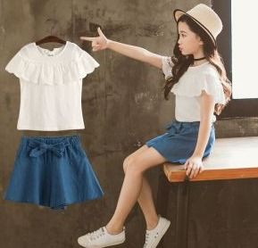 *BARU* SETELAN ANAK PEREMPUAN 2-IN-1 RUMBAI PUTIH