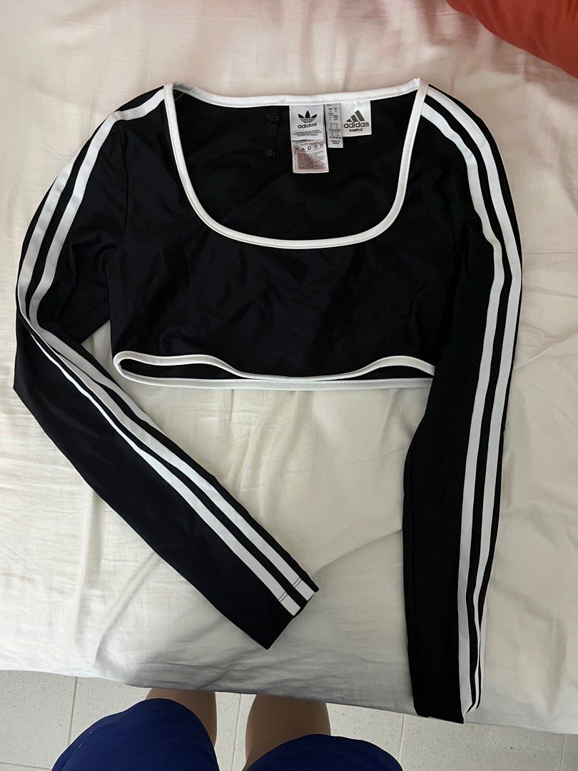 Adidas Black Long Sleeve Crop Top Women s Fashion Activewear on