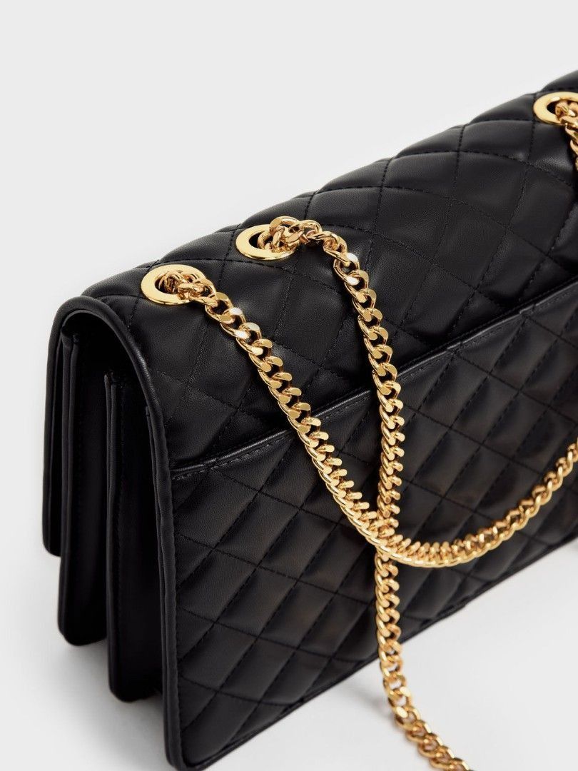 Charles & Keith Double Chain Handle Quilted Bag in Black