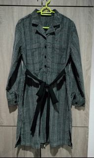 Blouse Labuh Tunic Top Checkered in Grey with Ribbon