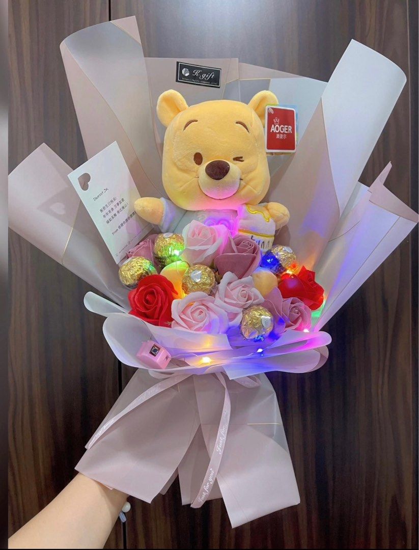 Bouquet with rocher and Winnie the Pooh, Hobbies & Toys, Stationery ...