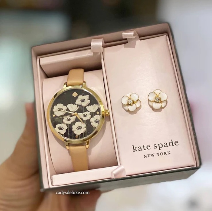 kate spade new york metro three-hand flower watch and earring set