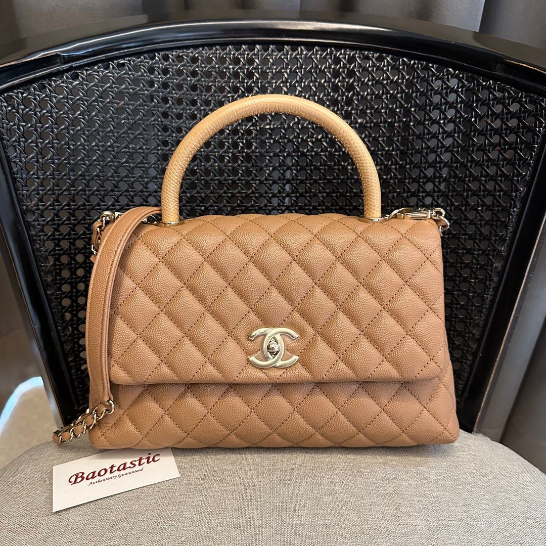 Chanel Coco Handle Bag Medium Beige Caviar GHW, Luxury, Bags