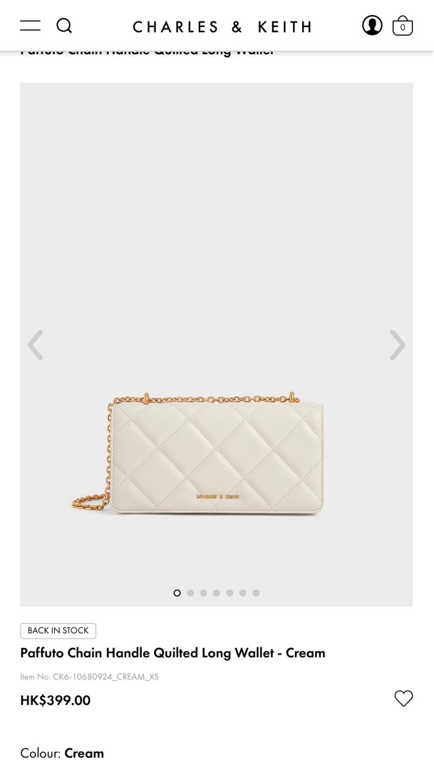 Cream Paffuto Chain Handle Quilted Long Wallet | CHARLES & KEITH