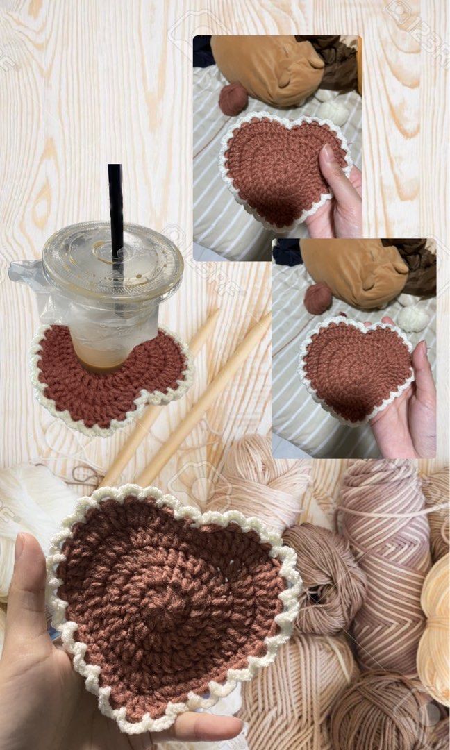 Crochet heartshaped coasters, Hobbies & Toys, Stationery & Craft