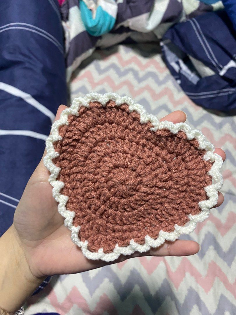 Crochet heartshaped coasters, Hobbies & Toys, Stationery & Craft