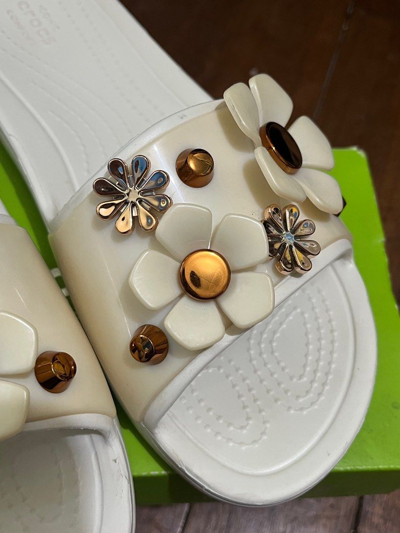 CROCS SLOANE METAL BLOOMS SLIDES Women s Fashion Footwear Flats