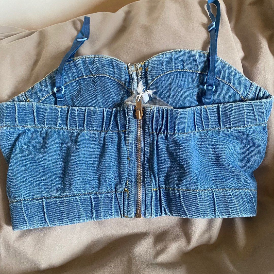 Denim bralette top, Women's Fashion, Tops, Others Tops on Carousell