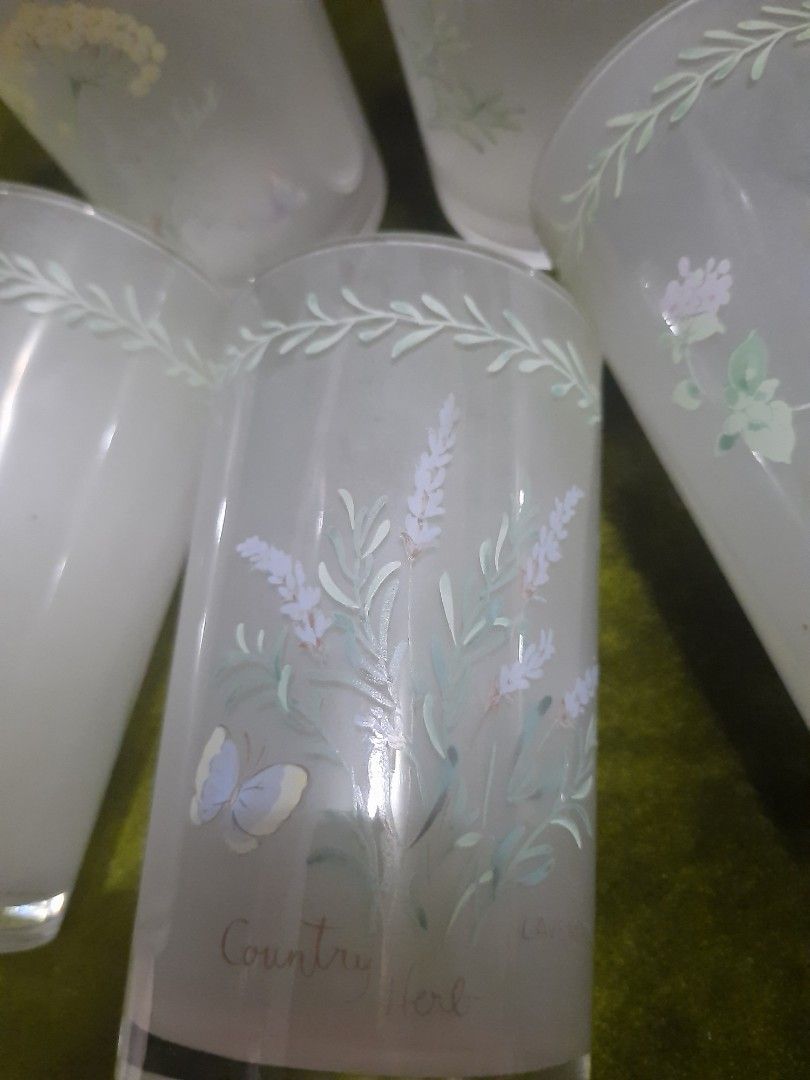 Drinking glasses frosted 4.5" floral pattern 5 pcs available (Category: Other Kitchenware & Tableware) located in Manila. Submitted by luckycharm_215 (Listing ID 1246864003, Image 3). Description: 115 per piece or take all for discounted price.