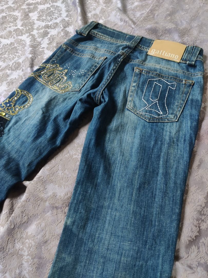 FIXED* John Galliano Embroidered and Bedazzled Low Waisted Bootcut