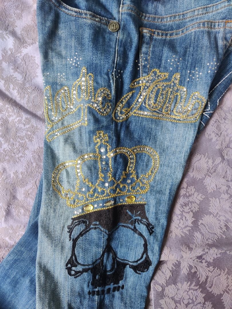 FIXED* John Galliano Embroidered and Bedazzled Low Waisted Bootcut