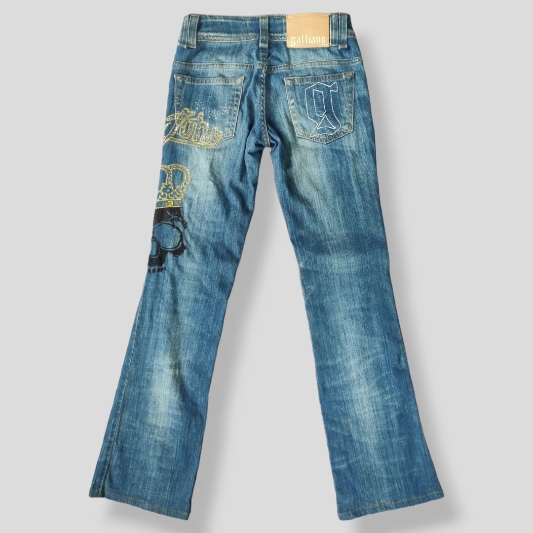 FIXED* John Galliano Embroidered and Bedazzled Low Waisted Bootcut