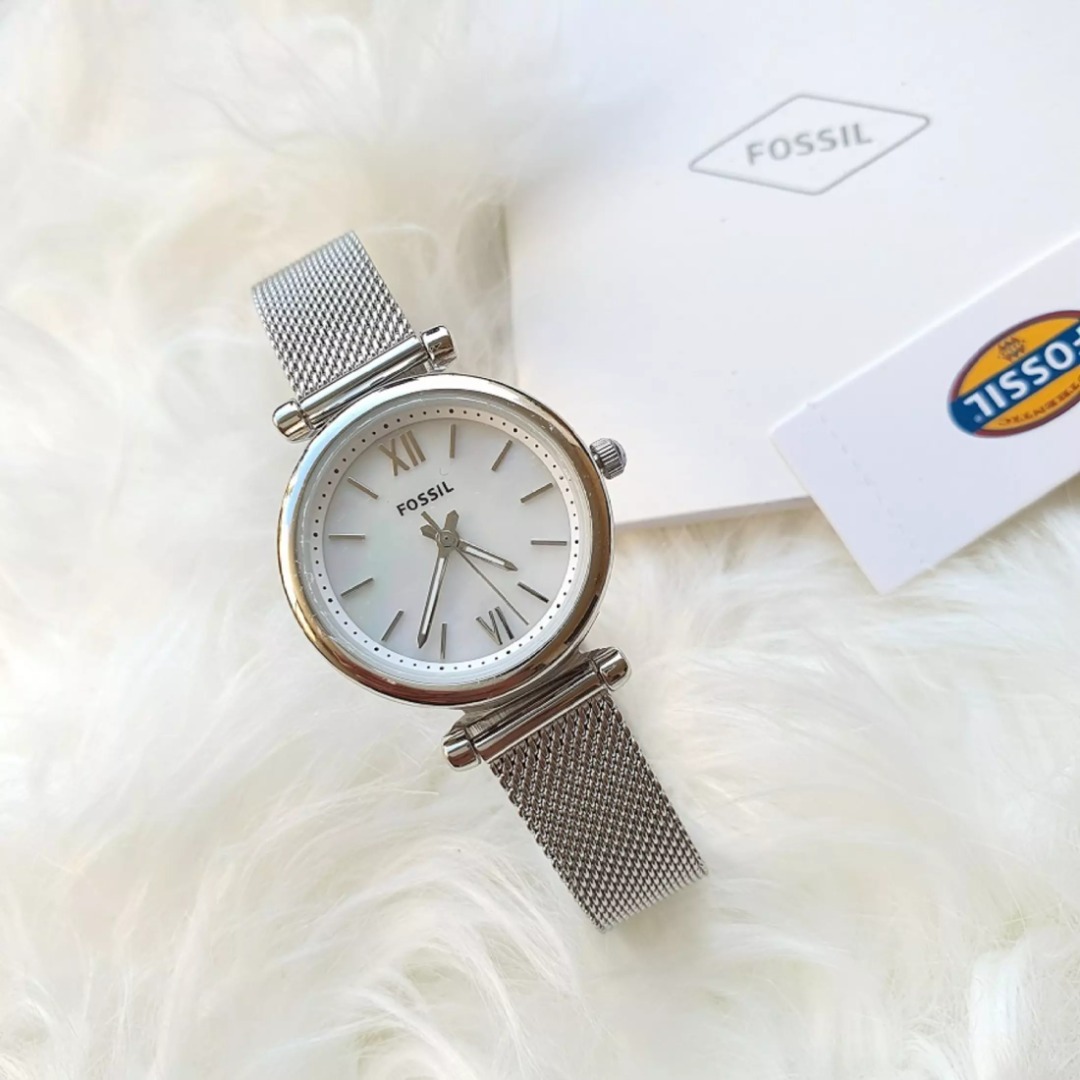 Fossil ES4432 Carlie Three Hand Mother of Pearl Dial Mesh Strap