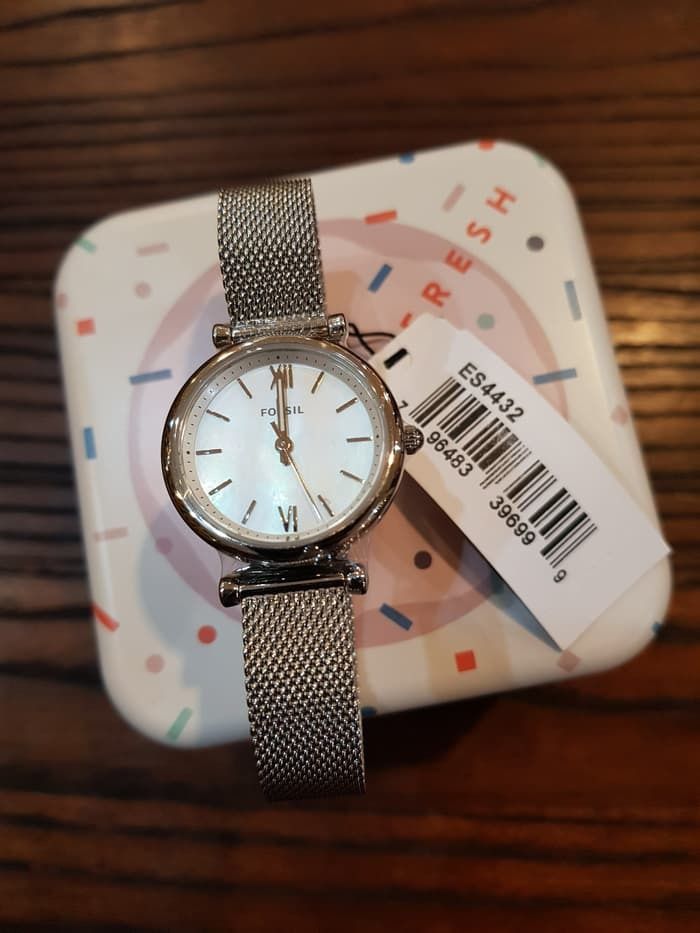 Fossil ES4432 Carlie Three Hand Mother of Pearl Dial Mesh Strap