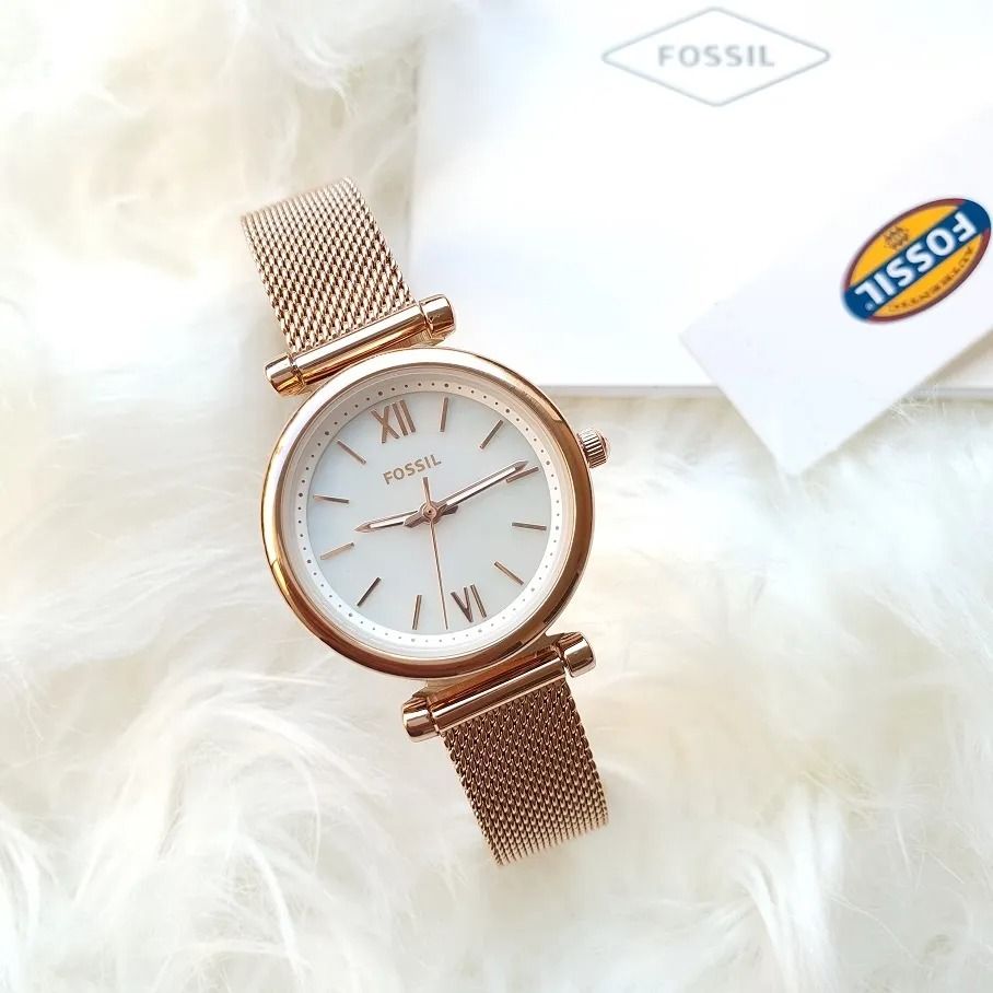 Fossil ES4433 Carlie Three Hand Mother of Pearl Dial Rose Gold Mesh Strap Ladies Watch Women s Fashion Watches Accessories Watches on Carousell