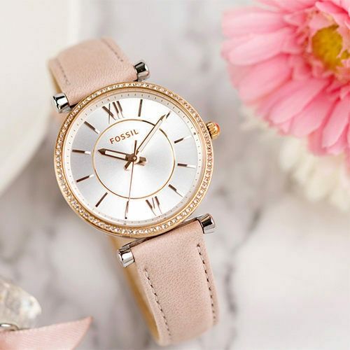 Fossil ES4484 Carlie Nude Blush Leather Analog Quartz Ladies Dress