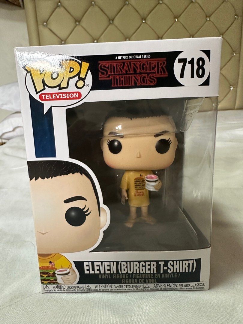 Funko POP! Stranger things Eleven in Burger Shirt (Category: Figurines & Statues) located in Malabon City. Submitted by djstoree (Listing ID 1246764761, Image 1). Description: Actual pic do not steal Malabon location Shipping grab lala or (shopee at your own risk).