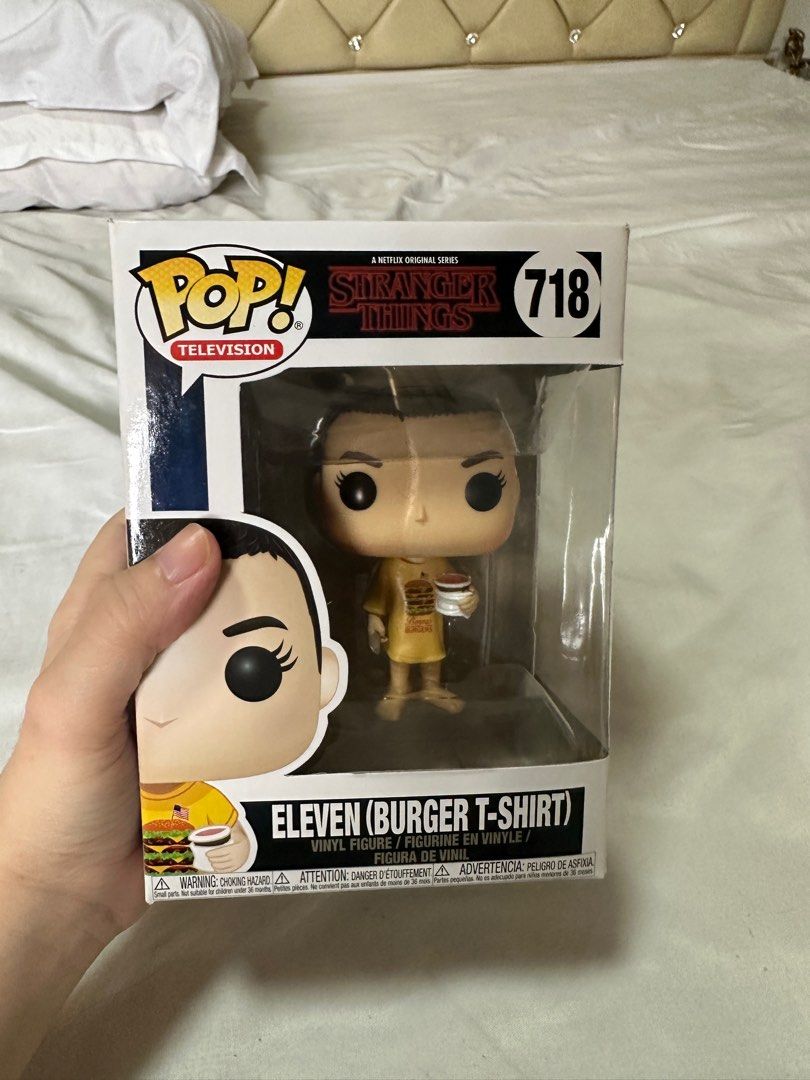 Funko POP! Stranger things Eleven in Burger Shirt (Category: Figurines & Statues) located in Malabon City. Submitted by djstoree (Listing ID 1246764761, Image 2). Description: Actual pic do not steal Malabon location Shipping grab lala or (shopee at your own risk).