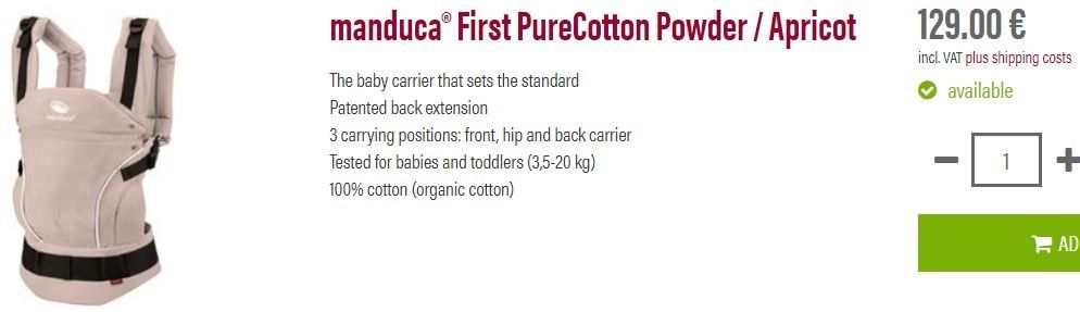 German Manduca First PureCotton Multifunctional Baby Carrier