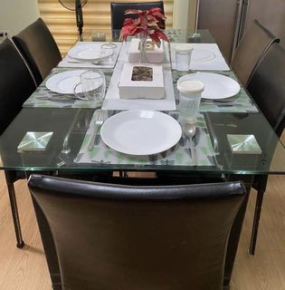 Glass Dining Table 6 chairs black