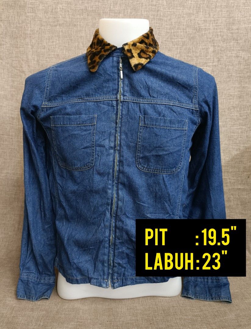 Denim jacket leopard collar clearance