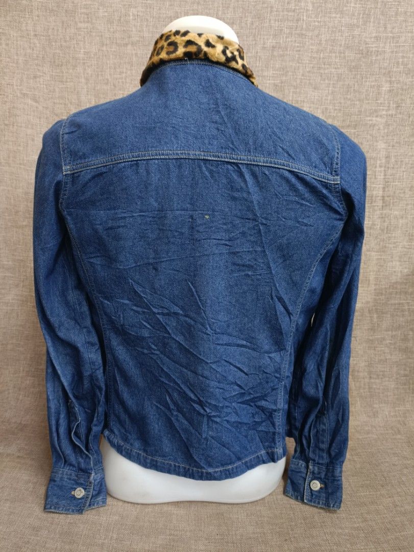 Leopard collar outlet denim jacket