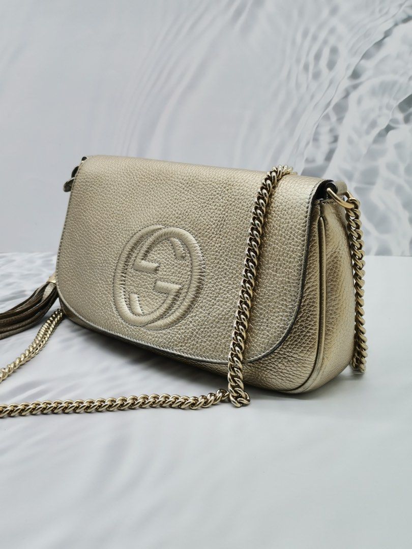 GUCCI SOHO CHAIN METALLIC LEATHER CROSSBODY BAG Luxury Bags