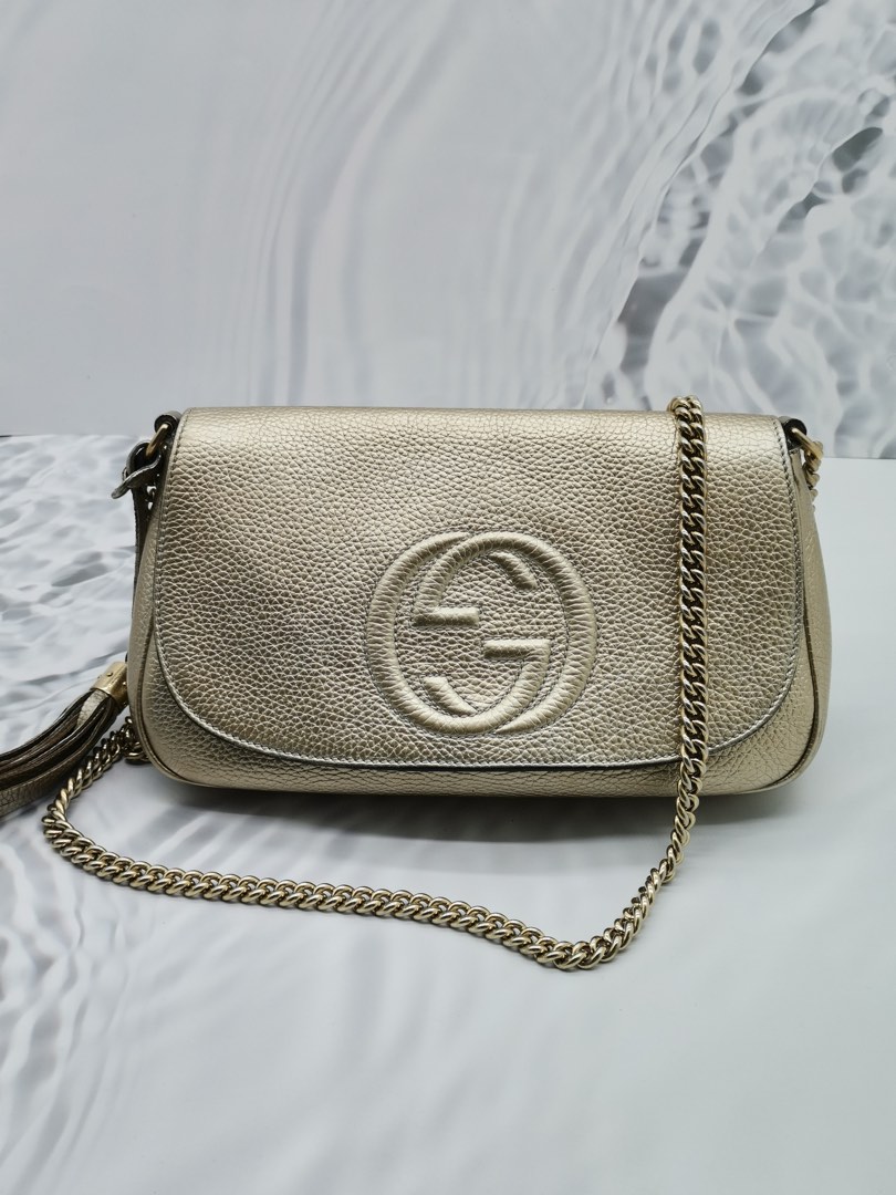 GUCCI SOHO CHAIN METALLIC LEATHER CROSSBODY BAG Luxury Bags