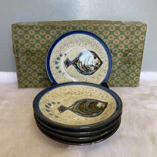 Hasegawa Vintage Blue Fish Painted Dessert Plates