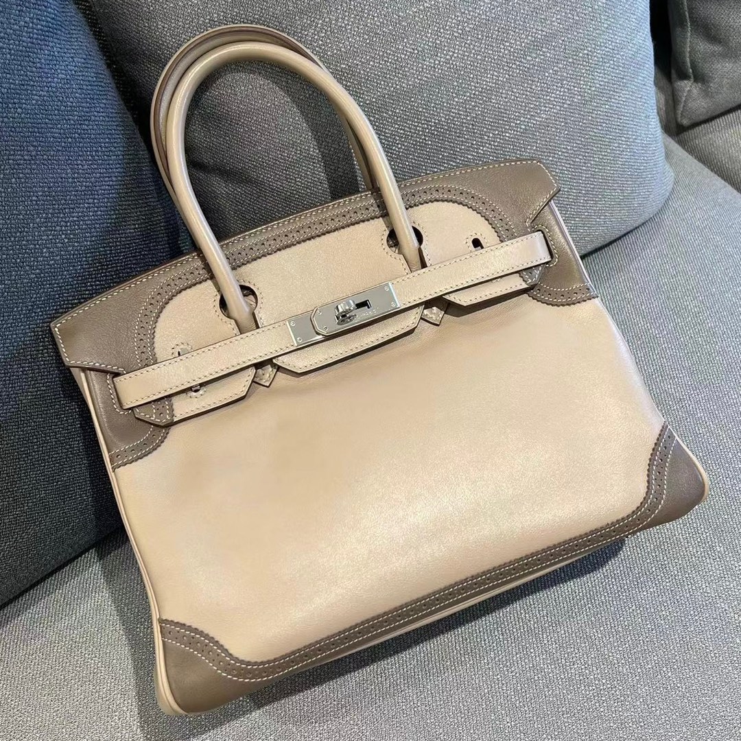 Hermes Birkin 30 Bag 1F Argile And CC18 Etoupe Swift Ghillies SHW