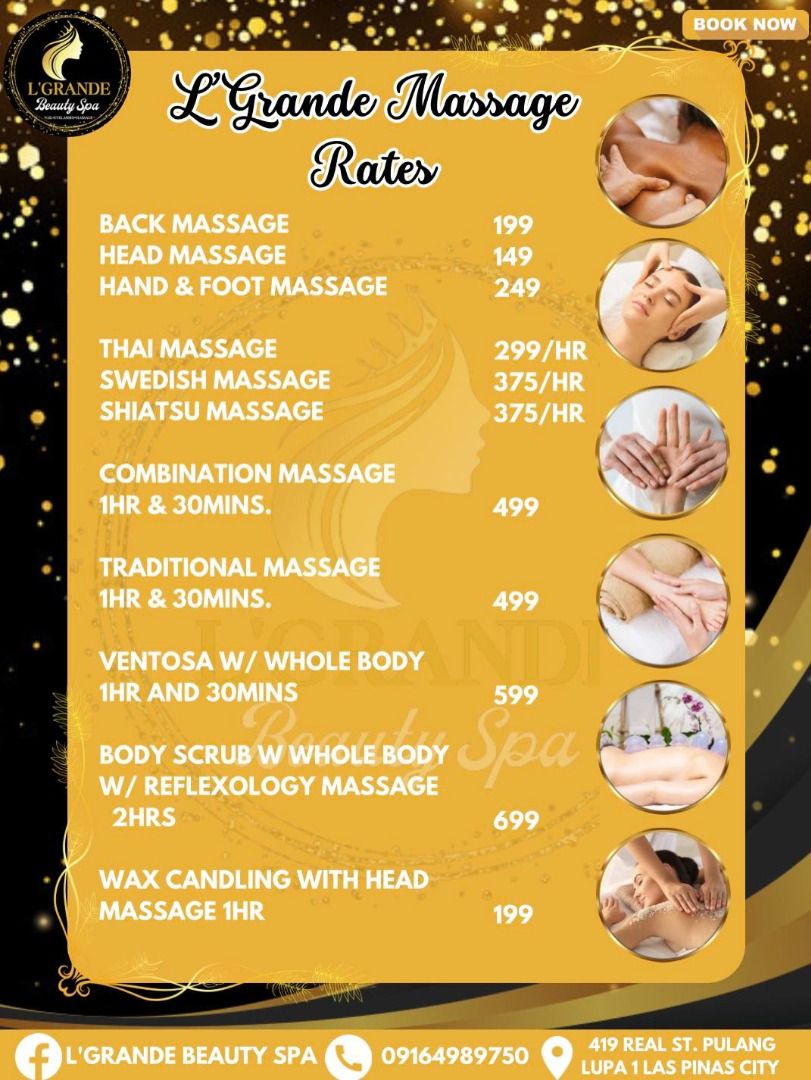 Home service Massage 24/7 (Category: Body Care) located in Las Pinas. Submitted by aglaspinas0116 (Listing ID 1246883168, Image 3). Description: Home and hotel service massage spa Swedish massage Shiatsu massage Thai massage Combination massage Ventosa w/ massage Body scrub with massage Mani Pedi Foot spa Eyelash extension Nail soft gel extensions Hair rebond Hair color Hair Brazilian .