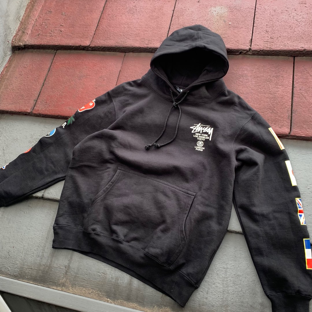 Hoodie stussy world tour flag Fesyen Pria Pakaian Atasan di
