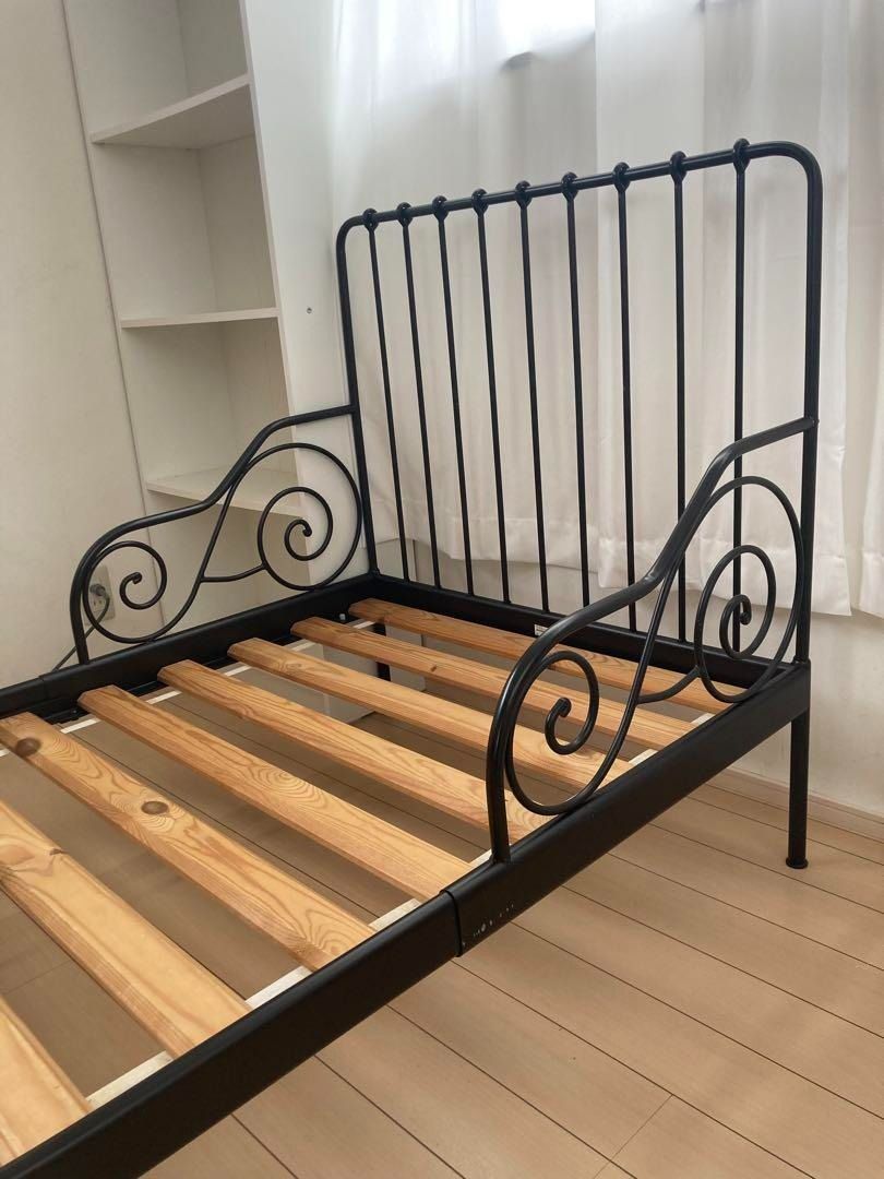 IKEA Minnen Single Bed EXTENDABLE Frame (Black), Furniture & Home