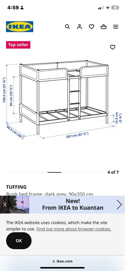 IKEA TUFFING BUNK BED, Furniture & Home Living, Furniture, Bed Frames