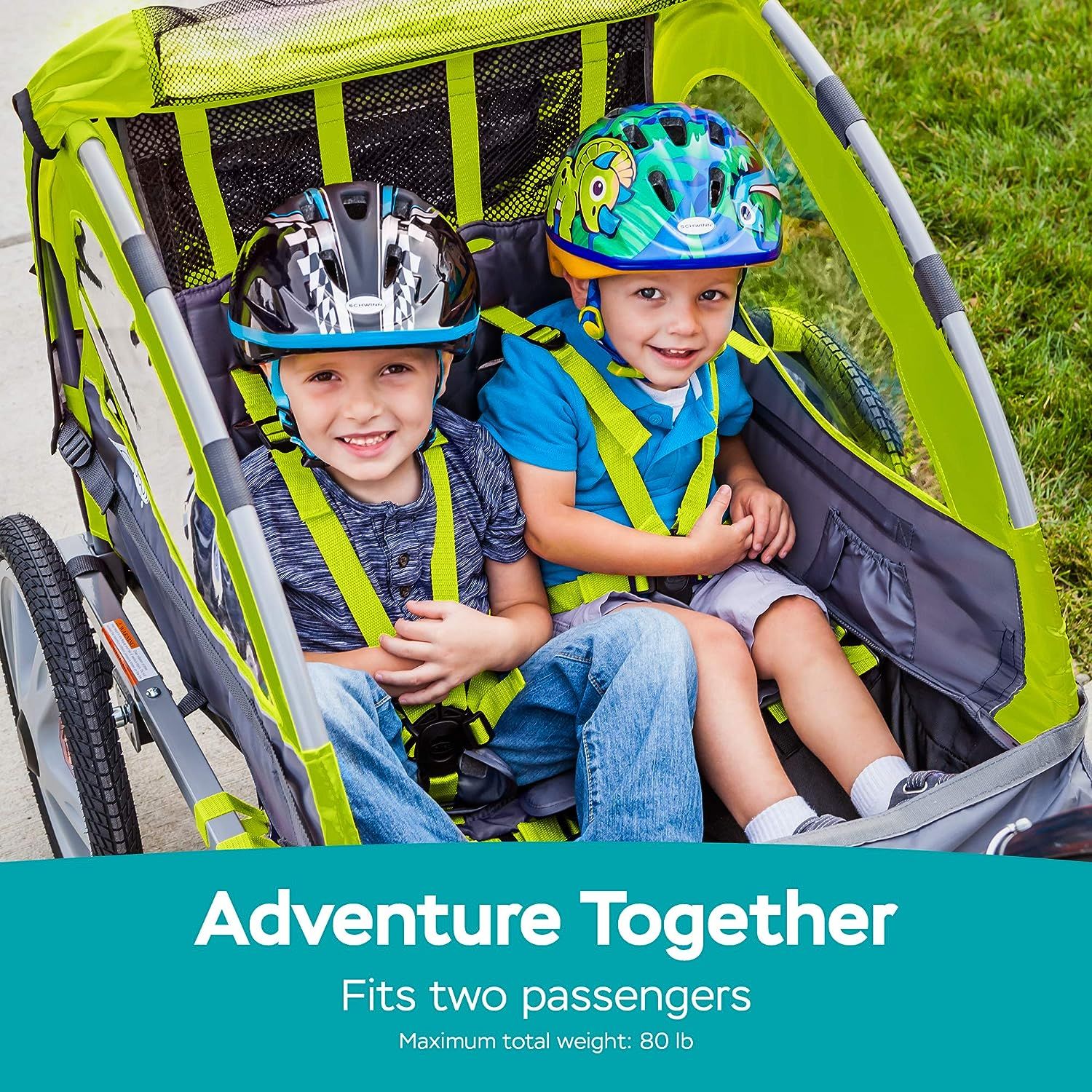 Instep Quick N EZ Double Tow Behind Bike Trailer for Toddlers Kids Converts to Stroller Jogger 2 in 1 Canopy Universal Bicycle Coupler Folding Frame Multiple Colors Sports Equipment Bicycles Parts Par...