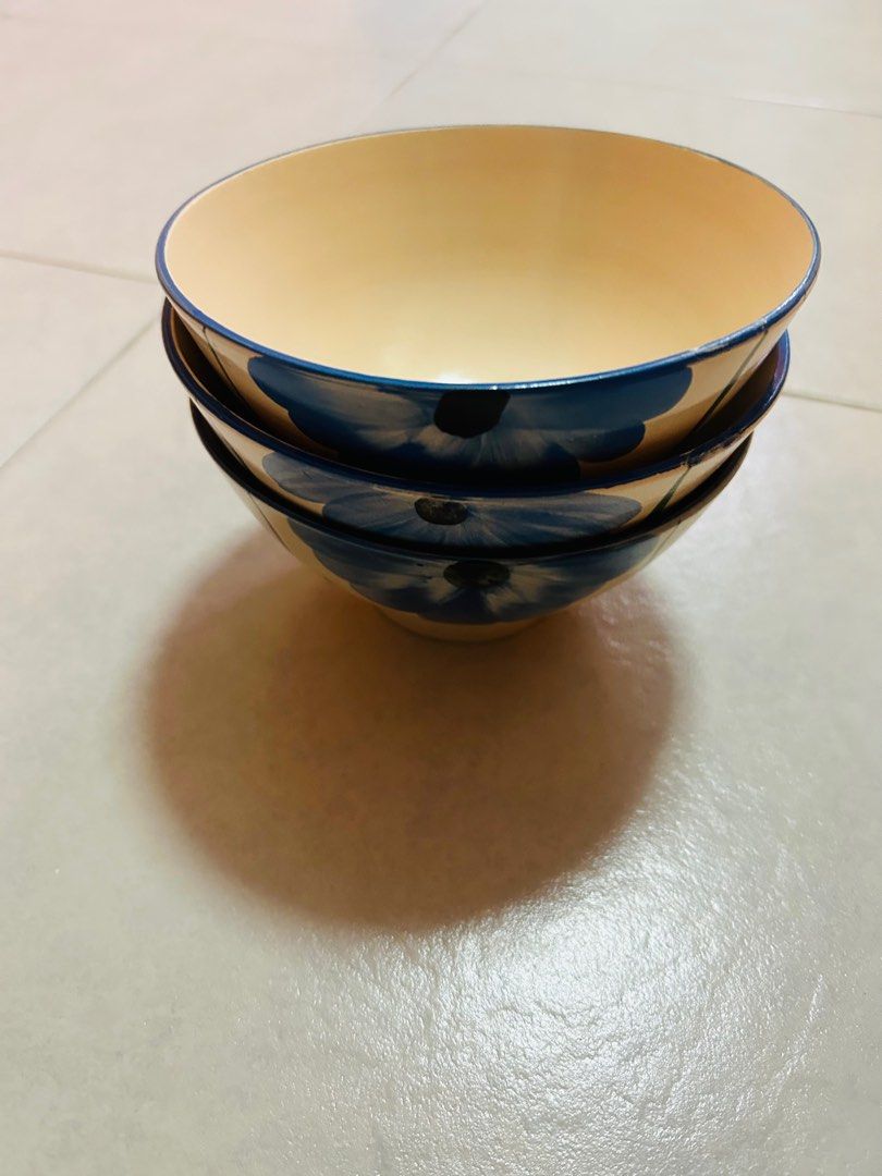 Japanese like bowls design with flowers, Furniture & Home Living