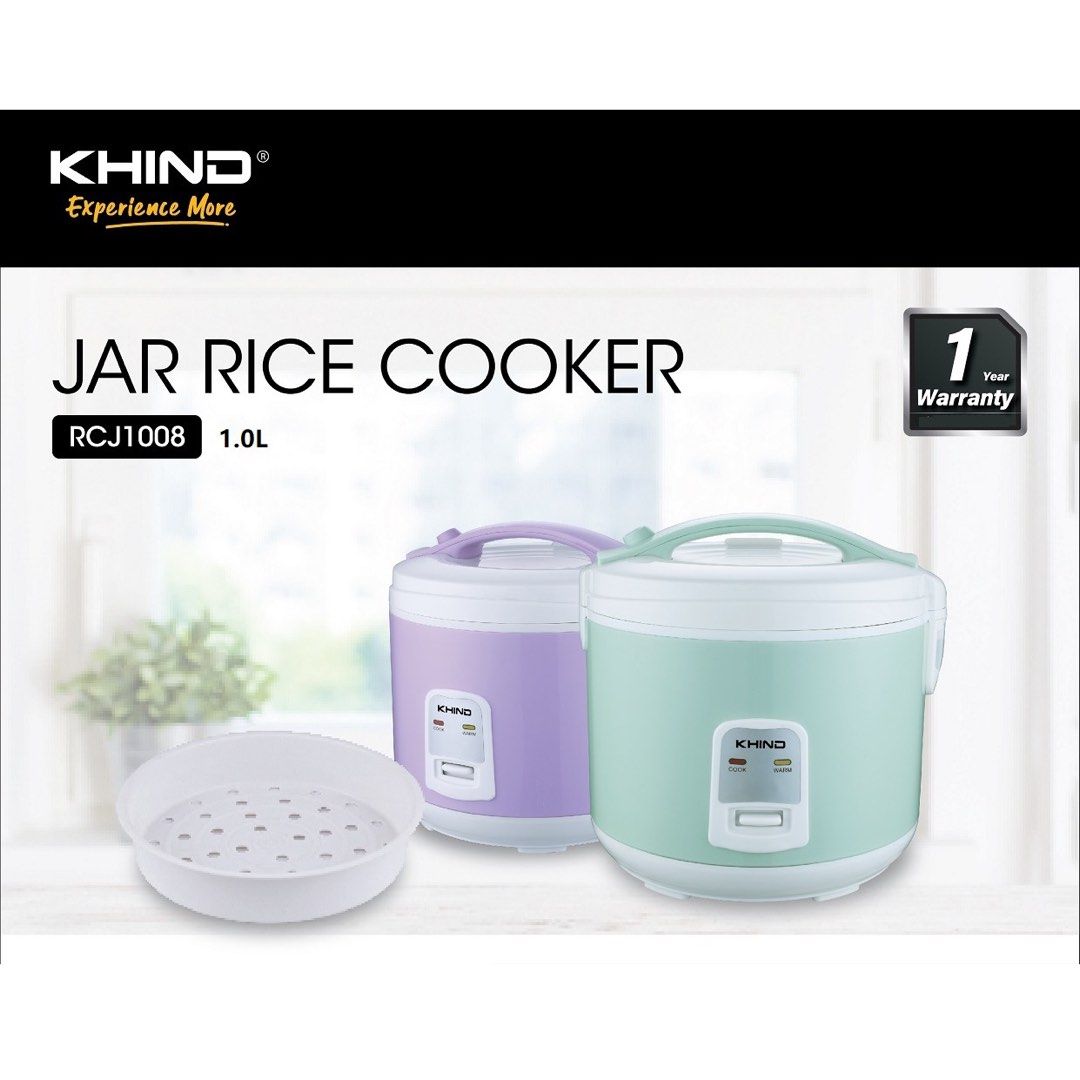 Khind 1L Jar Rice Cooker with Steamer RCJ1008, TV & Home Appliances