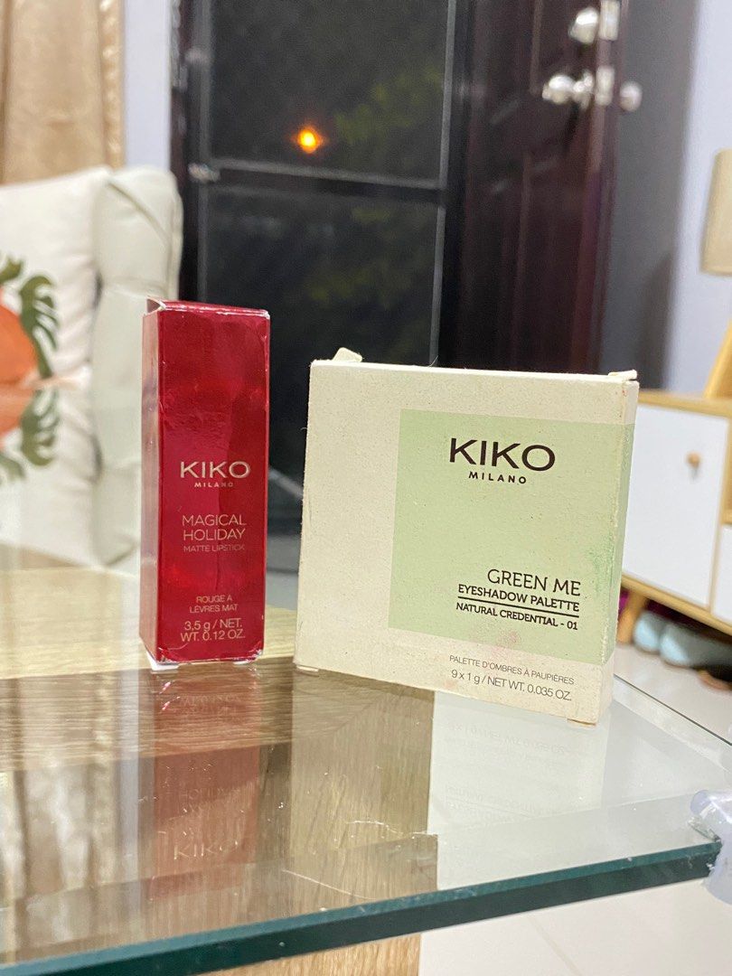 Kiko Milano Cosmetics Bundle (Eyeshadow & Lipstick) (Category: Makeup) located in Davao. Submitted by ayarpyow (Listing ID 1246886073, Image 2). Description: Kiko Milano Cosmetics Bundle Please read before purchasing: — What you see is what you will get. ▫️1 piece Green Me Eyeshadow Palette 01 Natural Credential ▫️ 1 piece Magical Holiday Matte Lipstick 05 You are purchasing a pre-owned item; thus, please manage your expectations. Please send me 