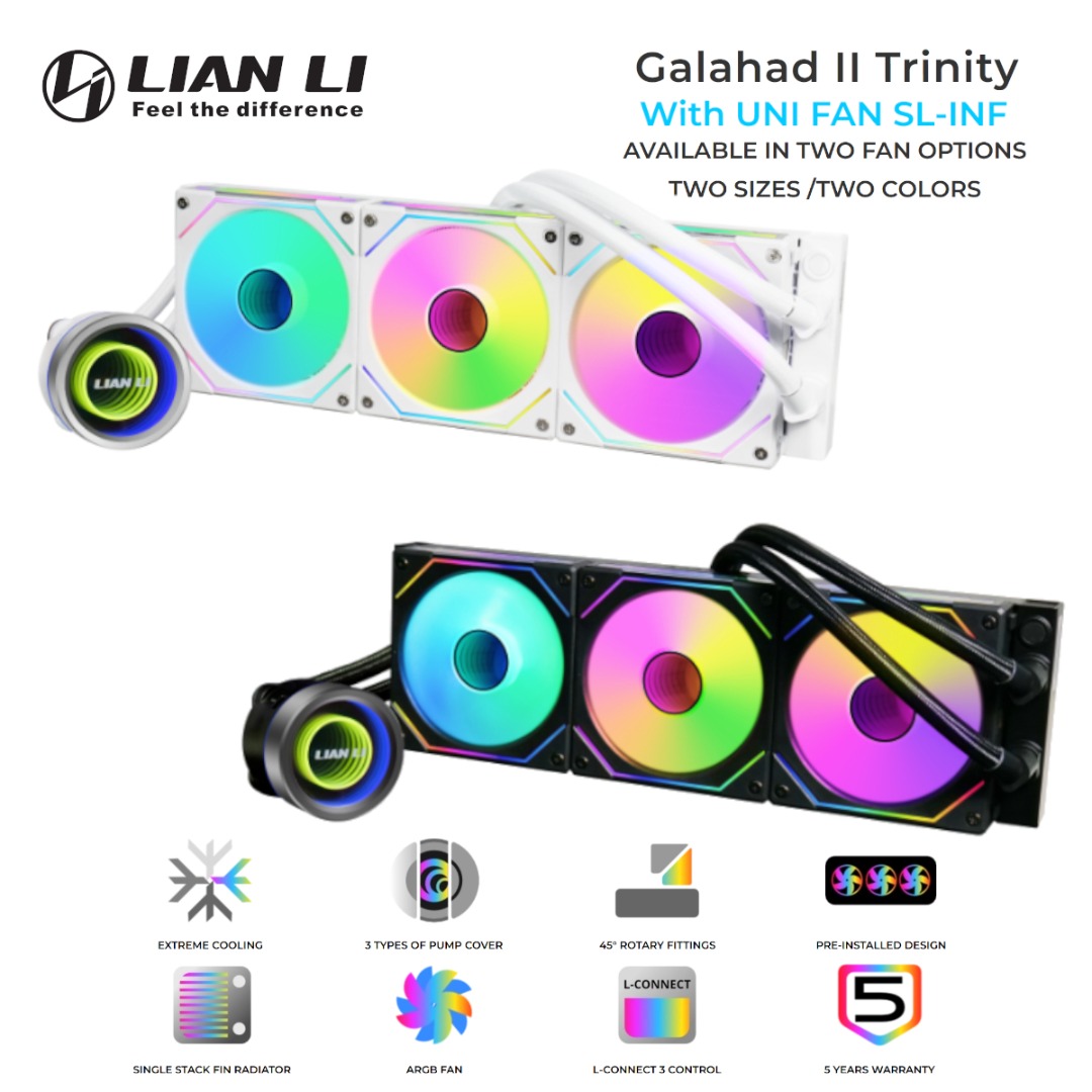 LIAN LI GALAHAD II TRINITY 360 SLINF Black White, Computers & Tech