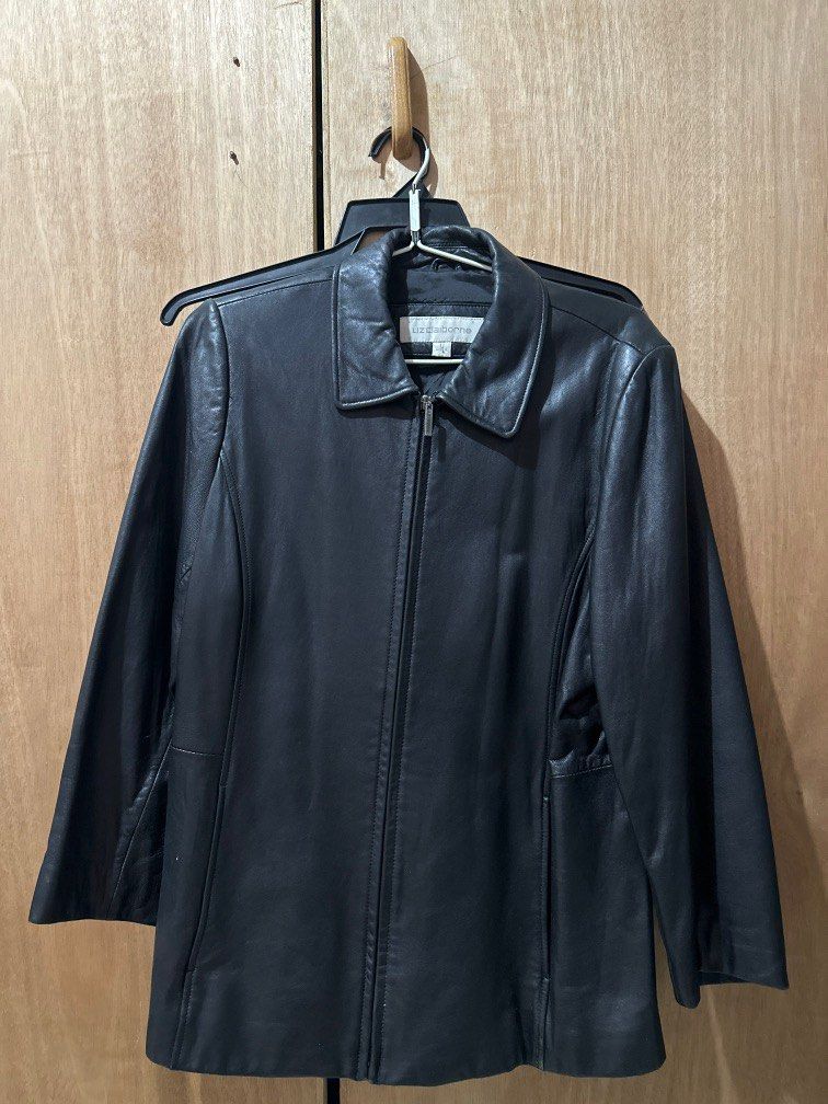 Liz claiborne black leather outlet jacket