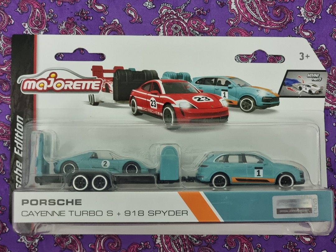 Jouet Majorette 212053112 - Camion Transport Porsche Taycan Turbo S Course, Modèle Fini, Neuf