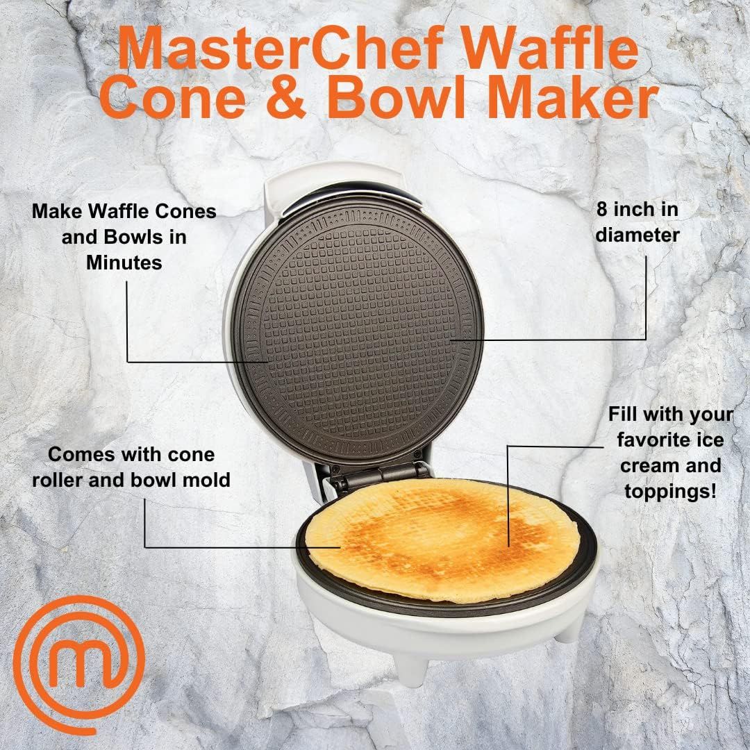 MasterChef Waffle Cone and Bowl Maker Includes Shaper Roller and Bowl Press Homemade Ice Cream Cone Baking Cookie Iron Machine Fun Kitchen