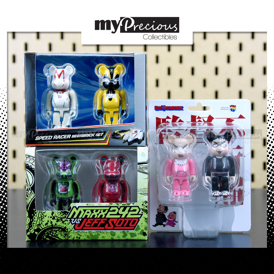 Medicom Bearbrick Be@rbrick 100% 2 Pack Speed Racer Mach 5 Racer X Maxx242  vs Jeff Soto Rompers Kantoku-kun