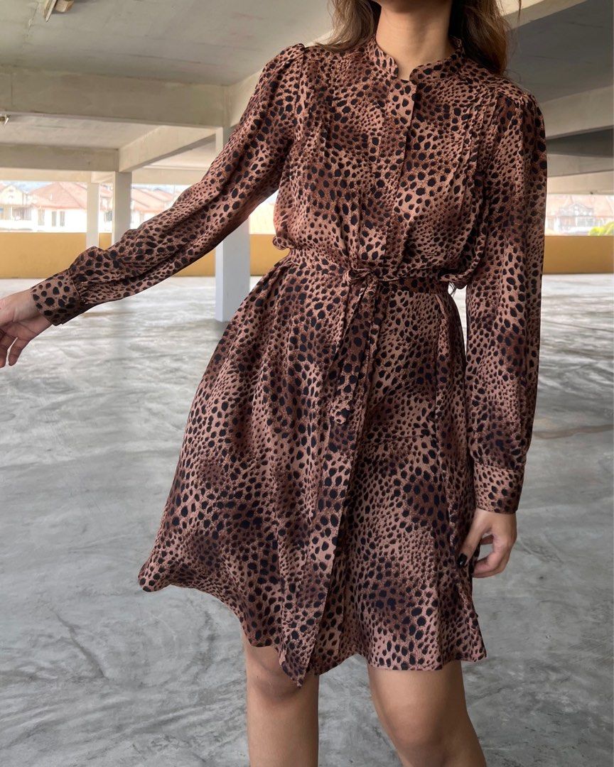 MNG Mango Black Brown Leopard Dress