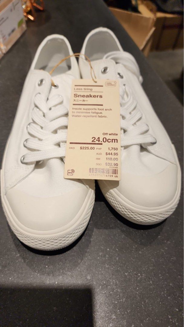 MUJI - 無印良品棉質撥水加工束繩便服鞋白色24CM, 女裝, 鞋, 波鞋