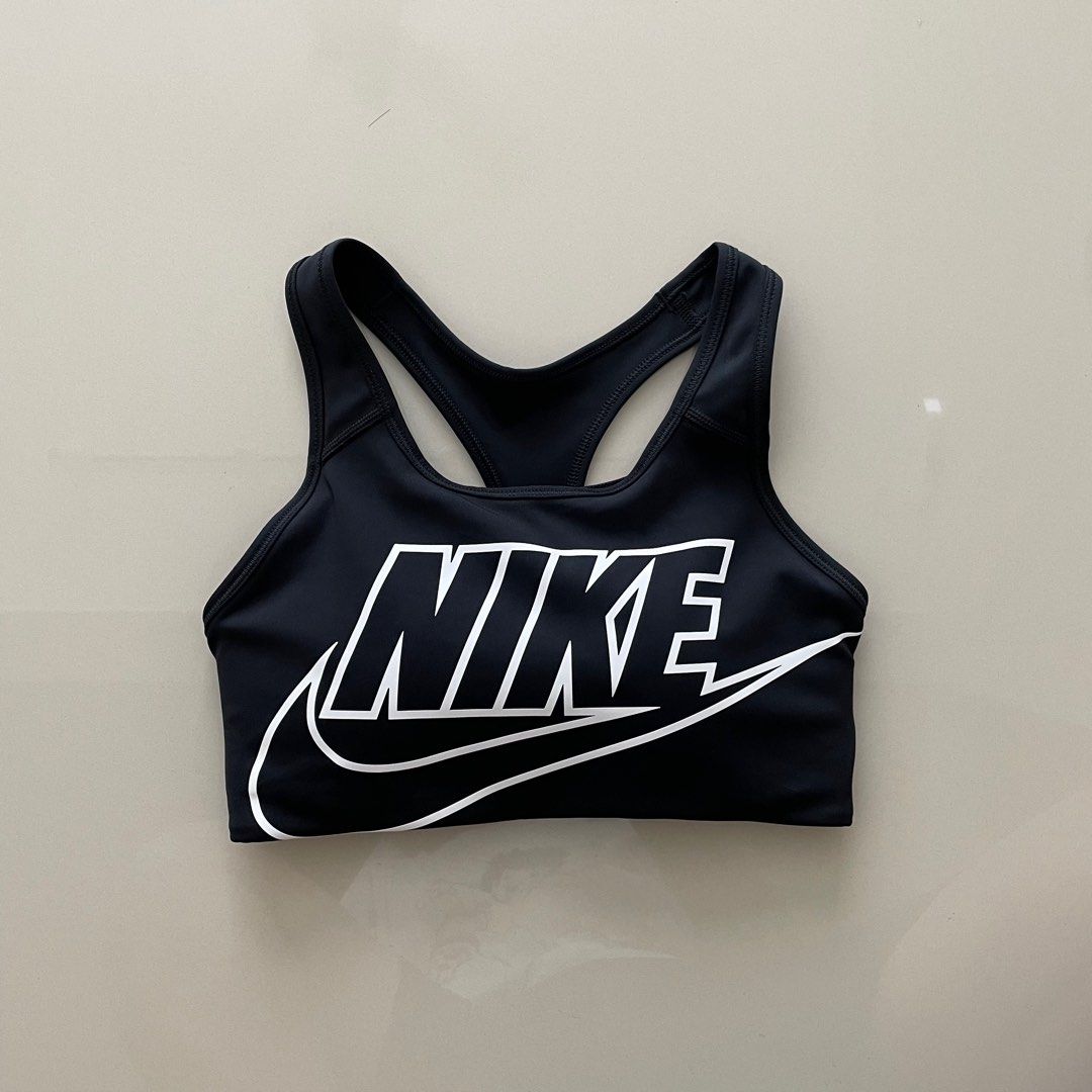 Nike Swoosh Sports Bra (Black), Women's Fashion, Activewear on Carousell