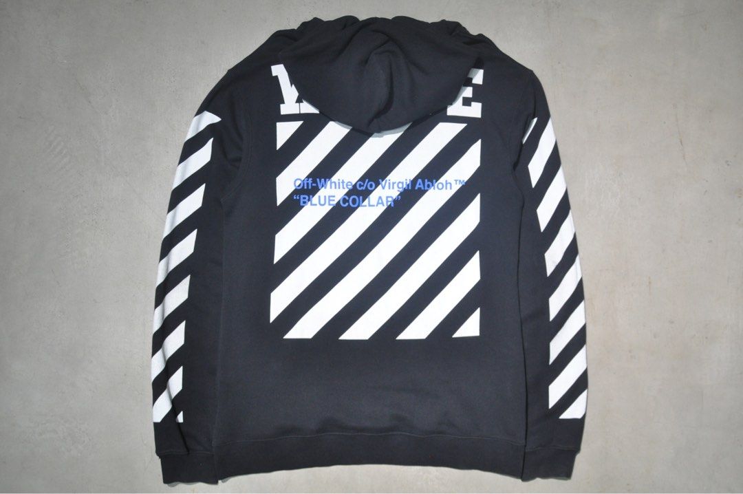 Off White S S 16 Blue Collar Hoodie Men s Fashion Coats Jackets and Outerwear on Carousell