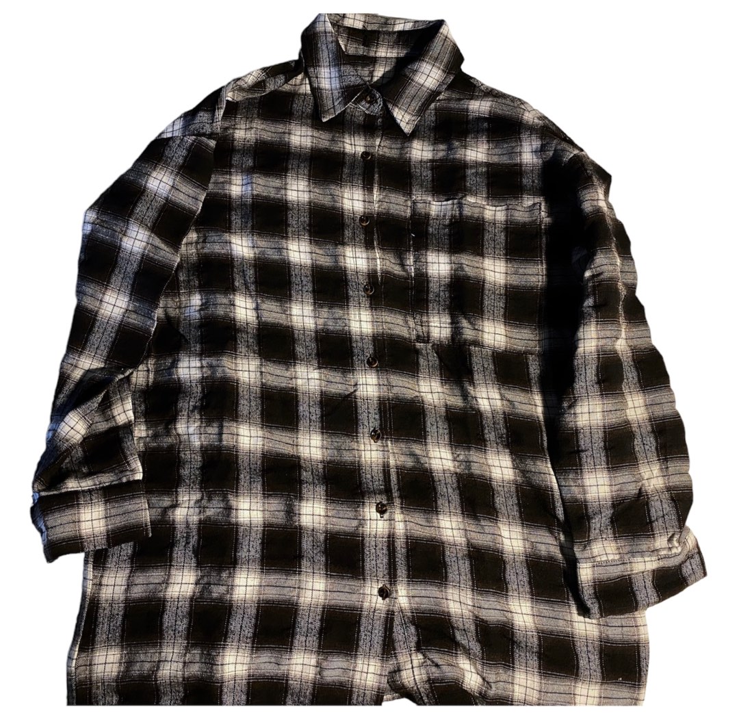 Oversized black and white flannel Shein on Carousell
