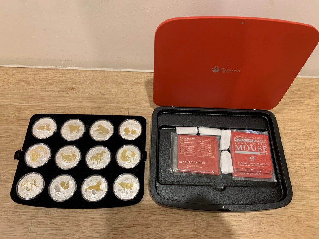Perth Mint Series 2 Lunar Coin Set (Category: Currency) located in Singapore. Submitted by ahleo (Listing ID 1246752867, Image 2). Description: Perth Mint Series 2 Lunar Coin Set. 2008 to 2019, Original Gold Gilded 1 oz silver coin. 12 x 1 oz .999 silver coin with real Gold Gilded. Full set with original box from Perth Mint and all the COAs. Collected over 12 years. Very rare, I don’t see it selling on eBay or carousel. .